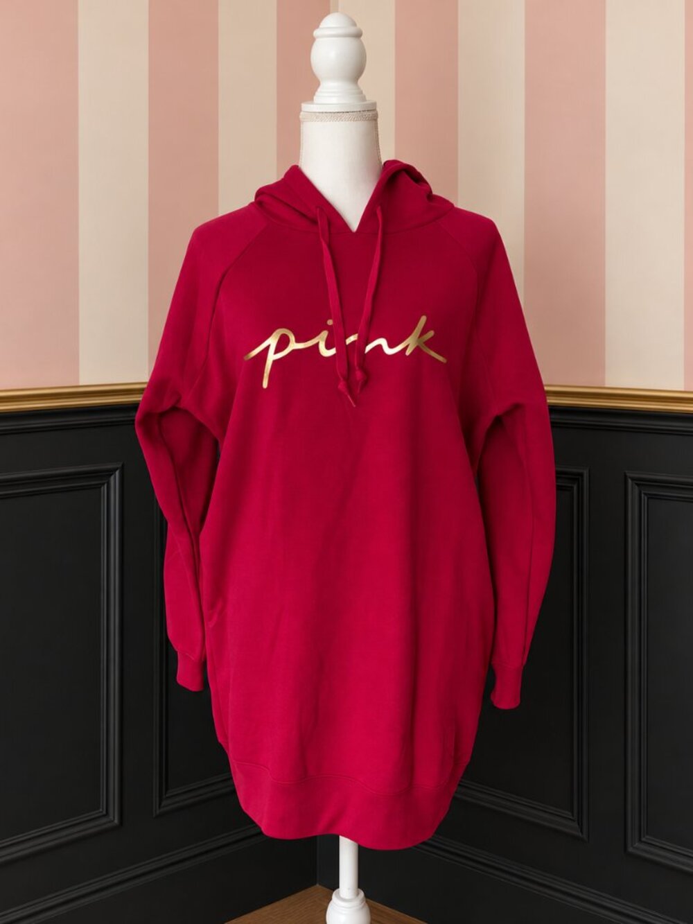 NWT Victoria's Secret PINK Red Hoodie with Gold Foil Logo Script Size XS